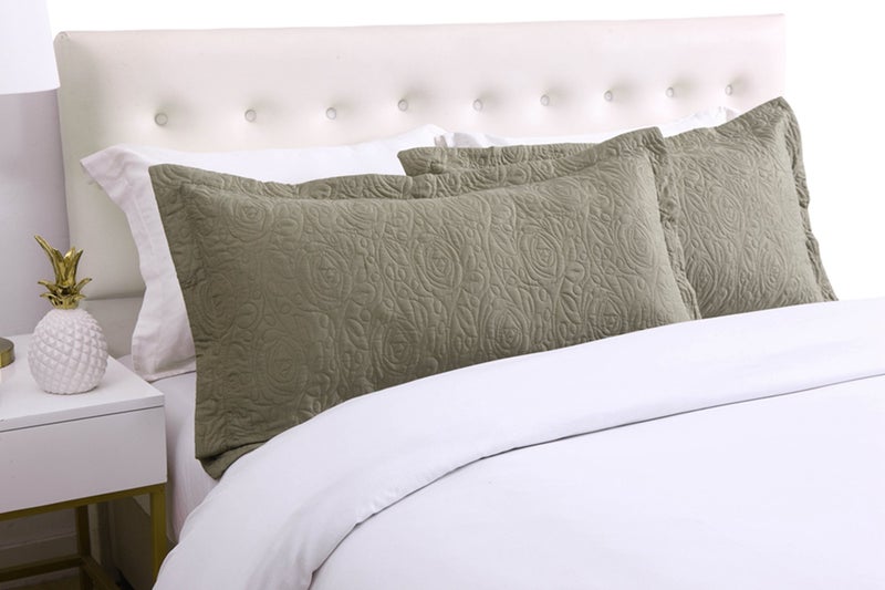 MarCielo 2-Piece Embroidered Pillow Shams, Decorative Microfiber Pillow Covers Set Standard Size Sage - Image 2